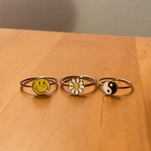 Whimsical American Eagle Size 6 Gold Rings (Smiley Face, Flower, Yin and Yang)